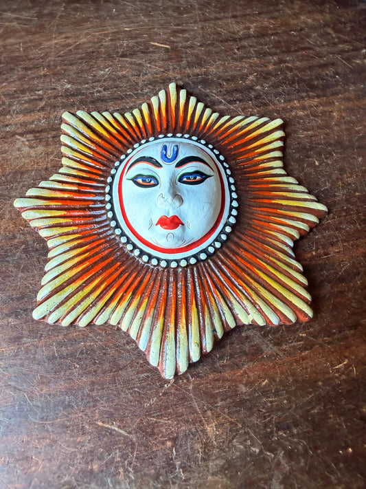 Hand Painted Sunburst Celestial Wall Plaque Folk Art Sun Medallion Accent 6.2"
