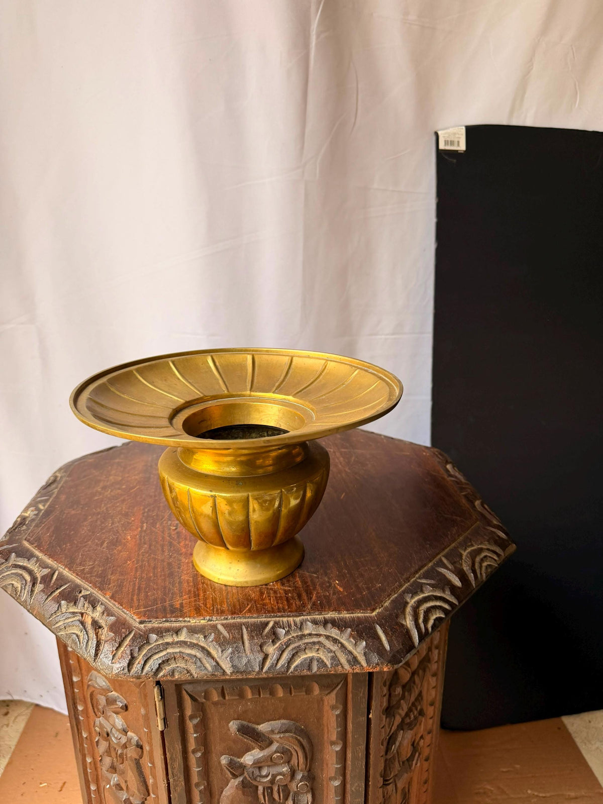 Vintage Brass Flared Bowl Ribbed Pedestal Centerpiece Vessel 9.5x5.8