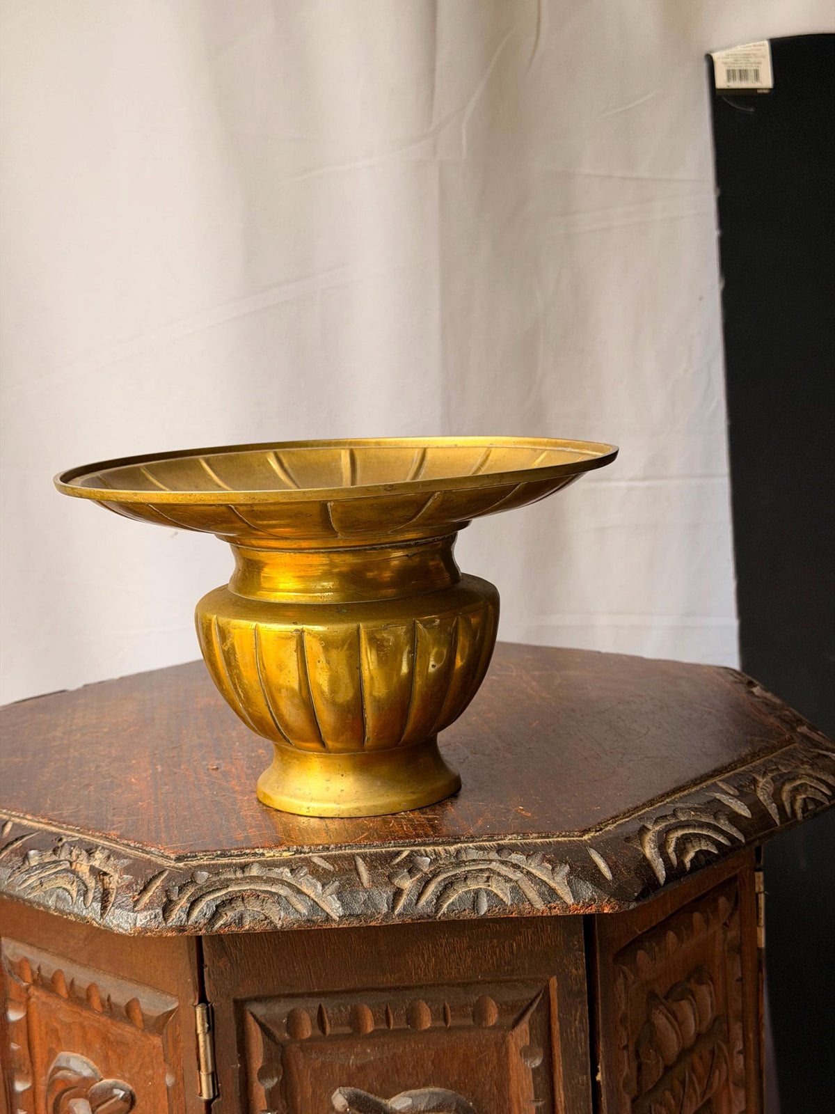 Vintage Brass Flared Bowl Ribbed Pedestal Centerpiece Vessel 9.5x5.8
