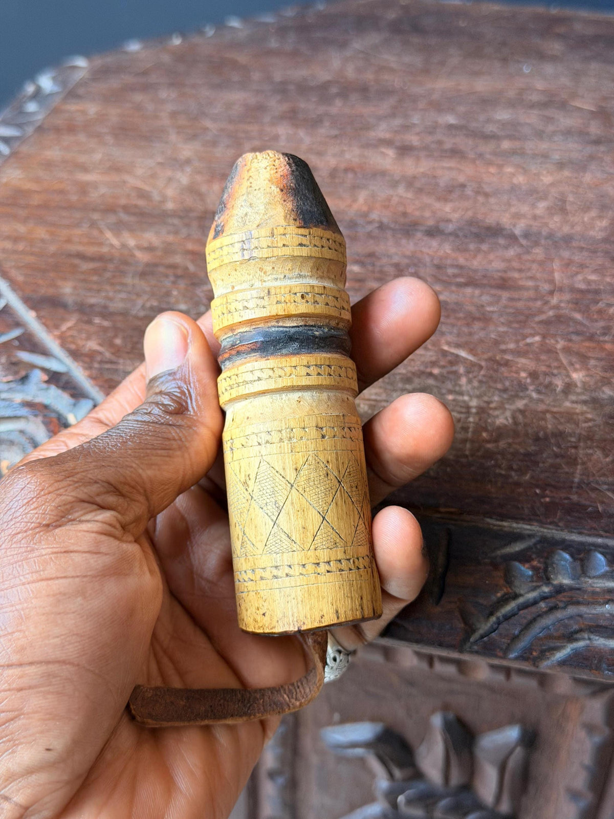 Vintage Mauritania Hand Carved Wood Container Saharan Tribal Vessel Case 4.7"
