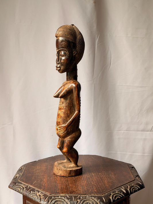 Vintage Baule Hand Carved Wood Female Figure West African Spirit Spouse 21"