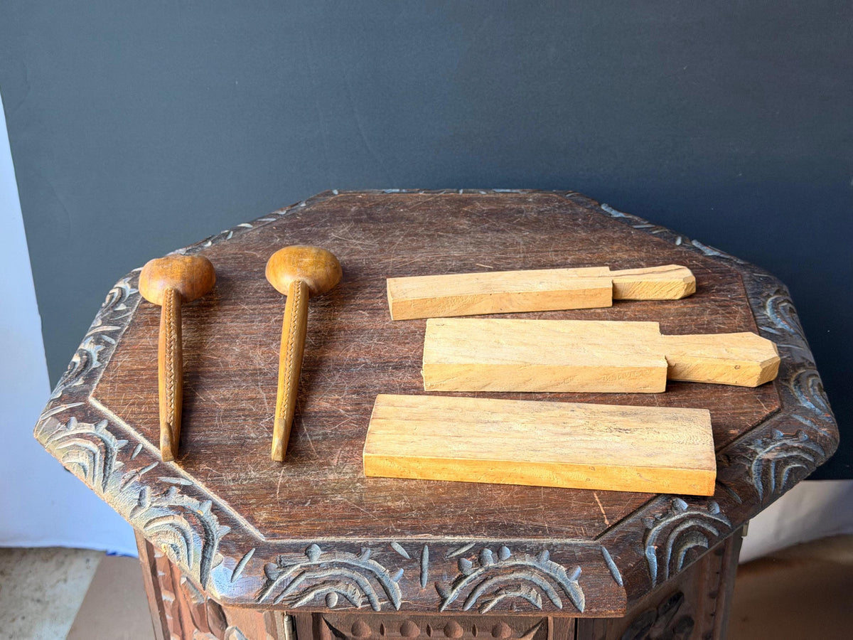 Vintage Carved Wood Butter Molds Cookie Press Serving Spoons Folk Art 5 Pc