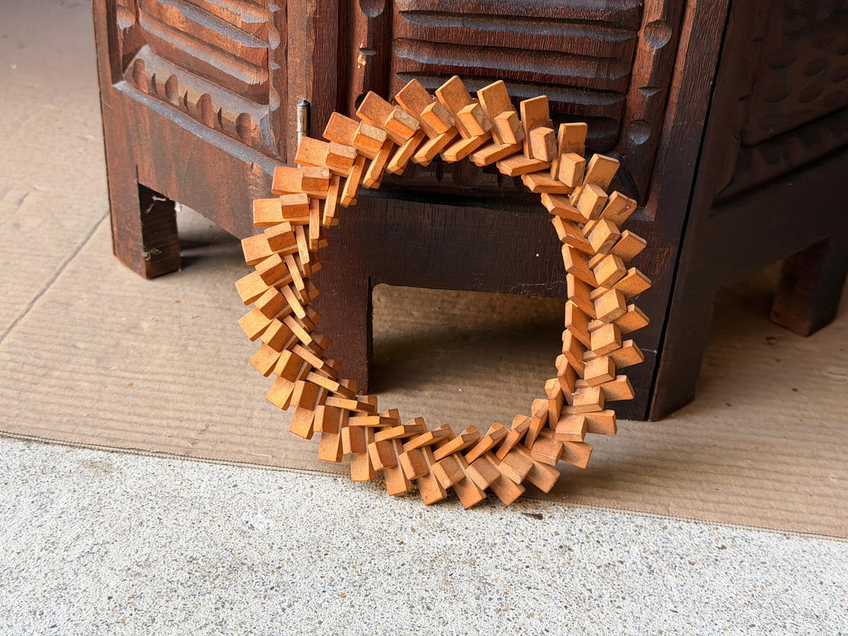 Vintage Interlocking Wooden Ring Trivet Geometric Expandable Table Stand 7"