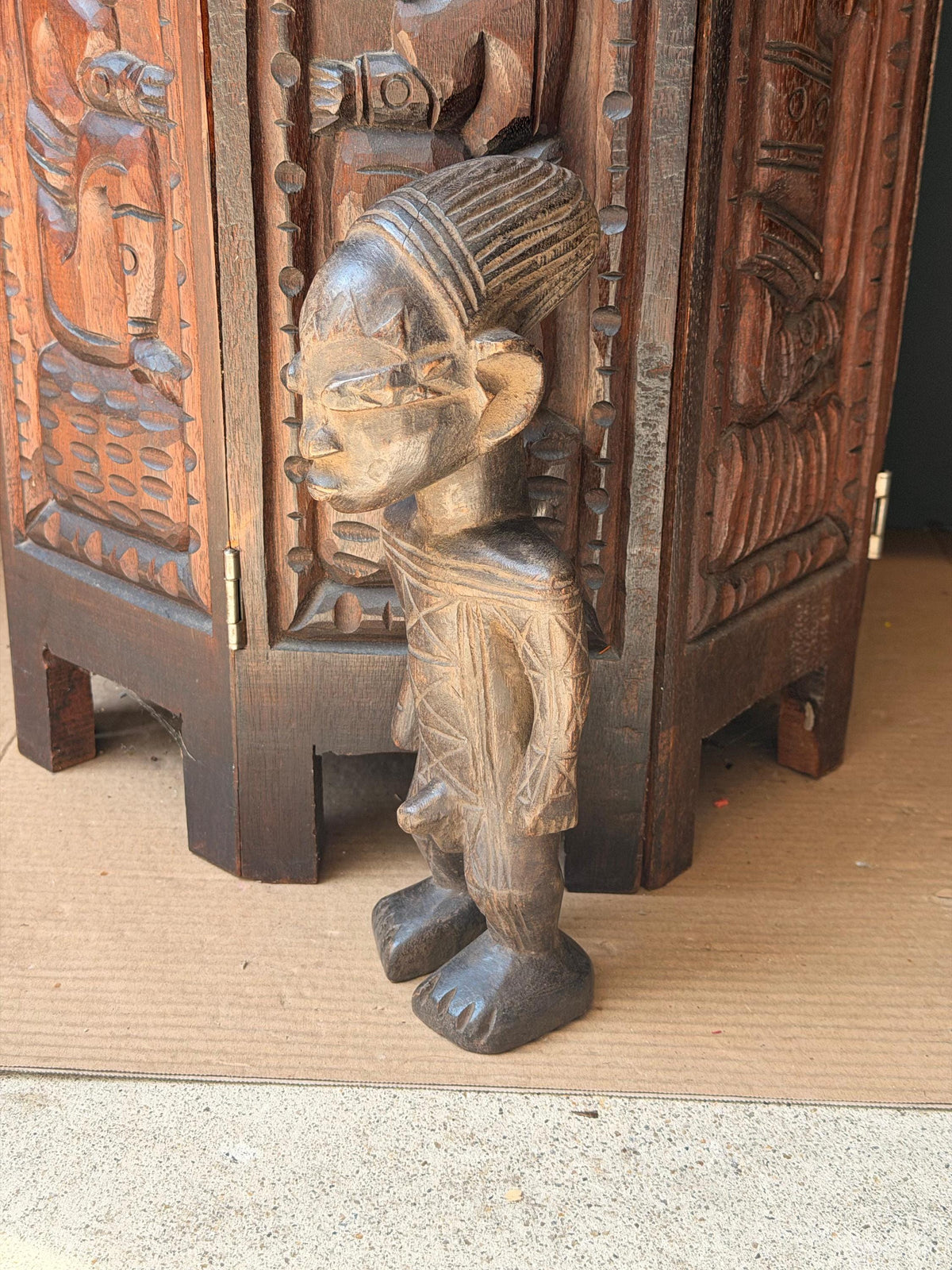Vintage Mangbetu Hand Carved Wooden Figure Congo African Tribal Art 11"