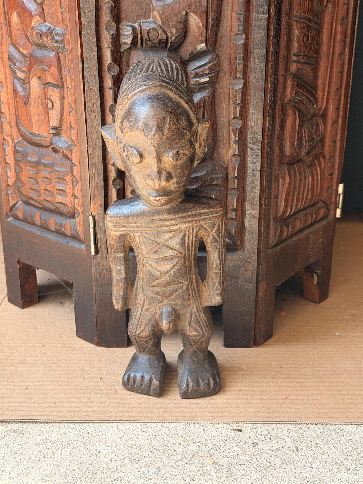 Vintage Mangbetu Hand Carved Wooden Figure Congo African Tribal Art 11"