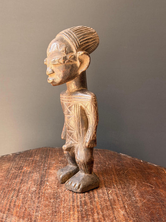 Vintage Mangbetu Hand Carved Wooden Figure Congo African Tribal Art 11"