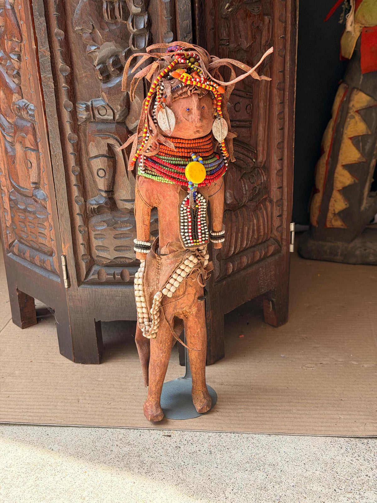 Vintage Turkana Beaded Wood Doll Figure Kenya East African Tribal Art 14"