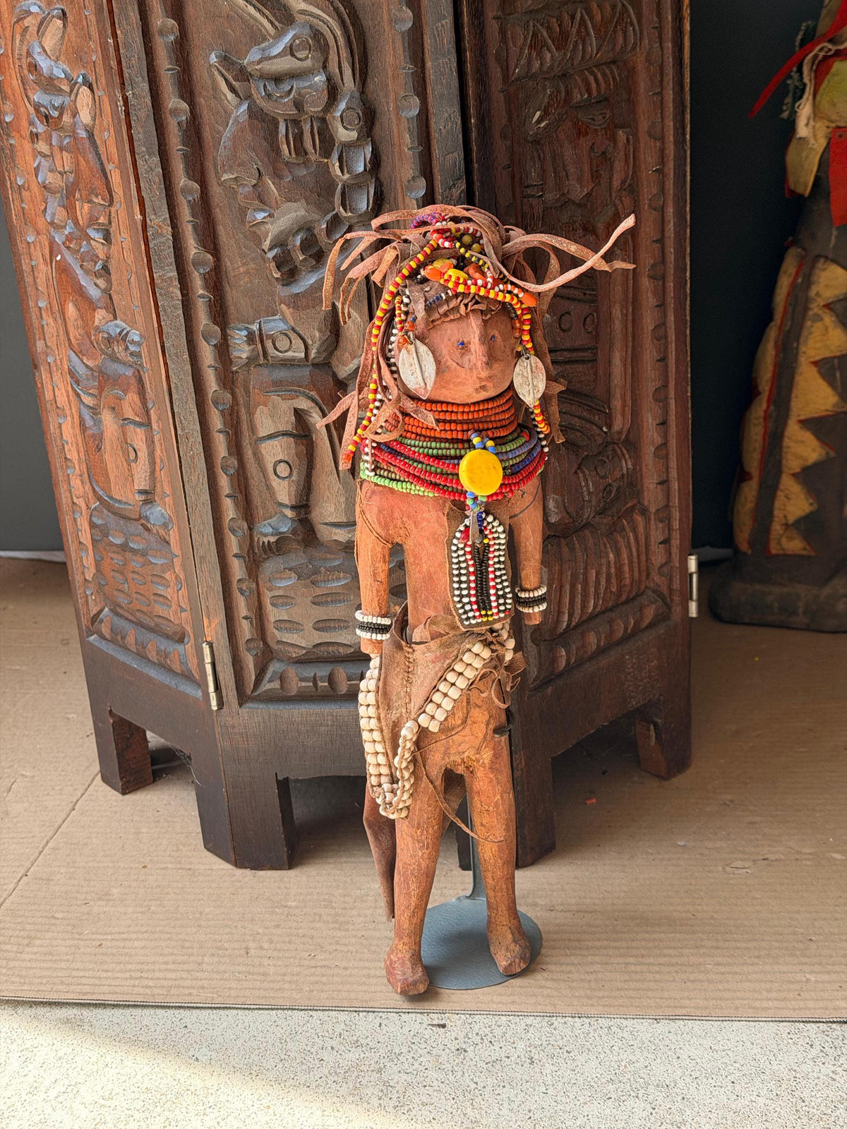 Vintage Turkana Beaded Wood Doll Figure Kenya East African Tribal Art 14"