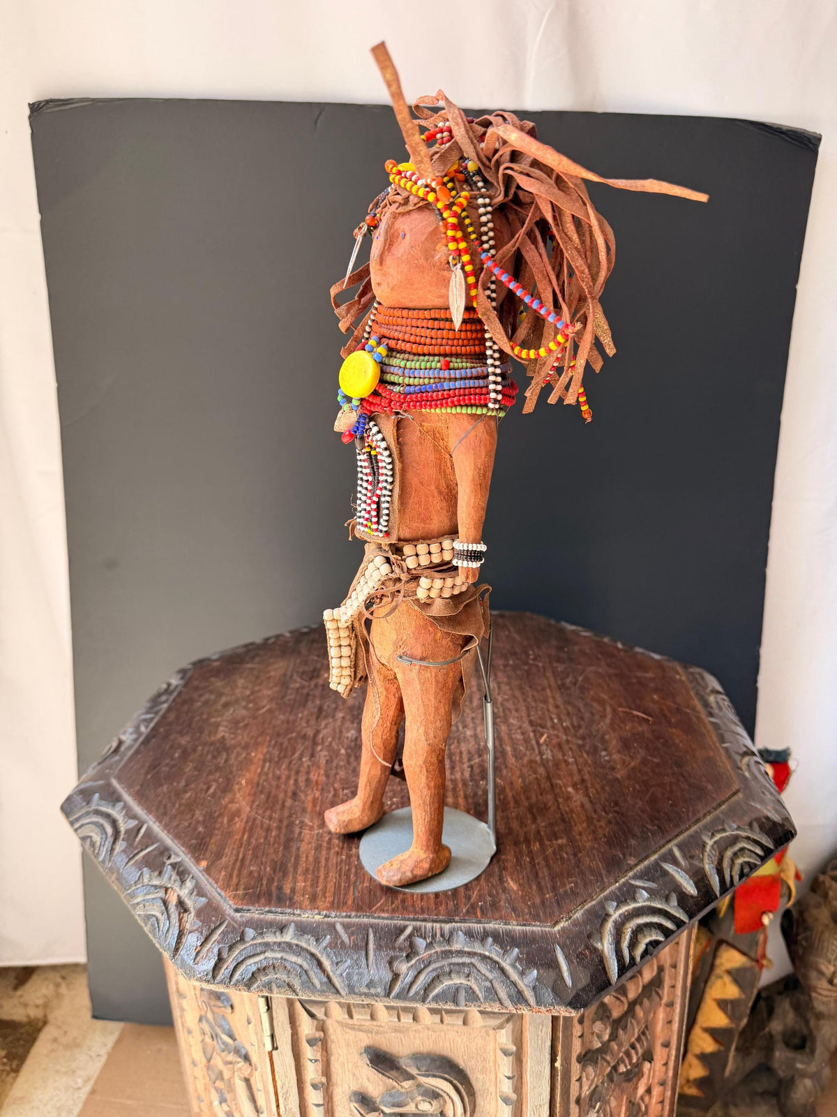 Vintage Turkana Beaded Wood Doll Figure Kenya East African Tribal Art 14"