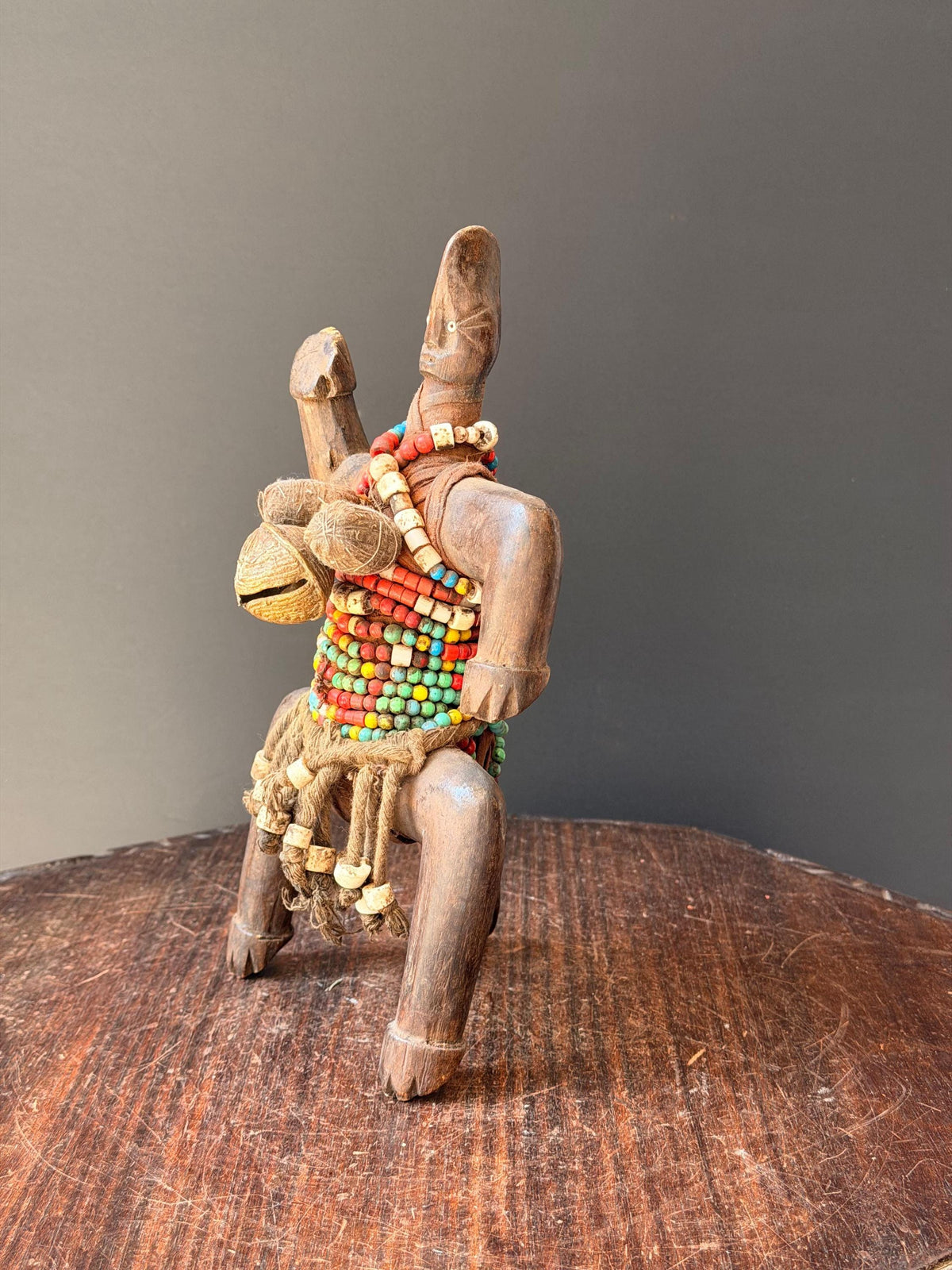 Vintage Namji Beaded Wood Figure Cameroon Tribal Art Fertility Doll 10"