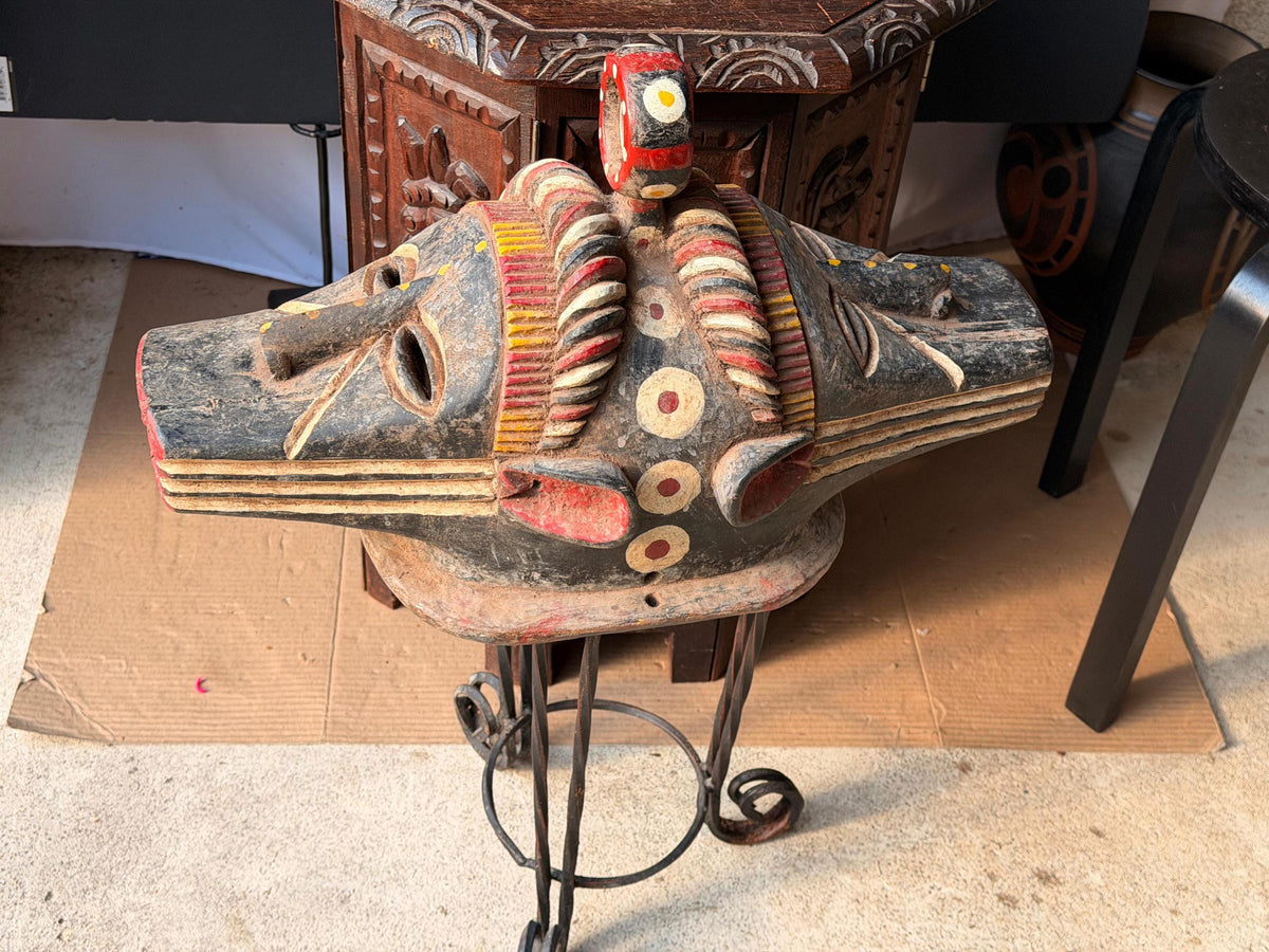 Vintage Igala Ofogli Mask 20" West African Wood Crest Jerald Barnes Provenance