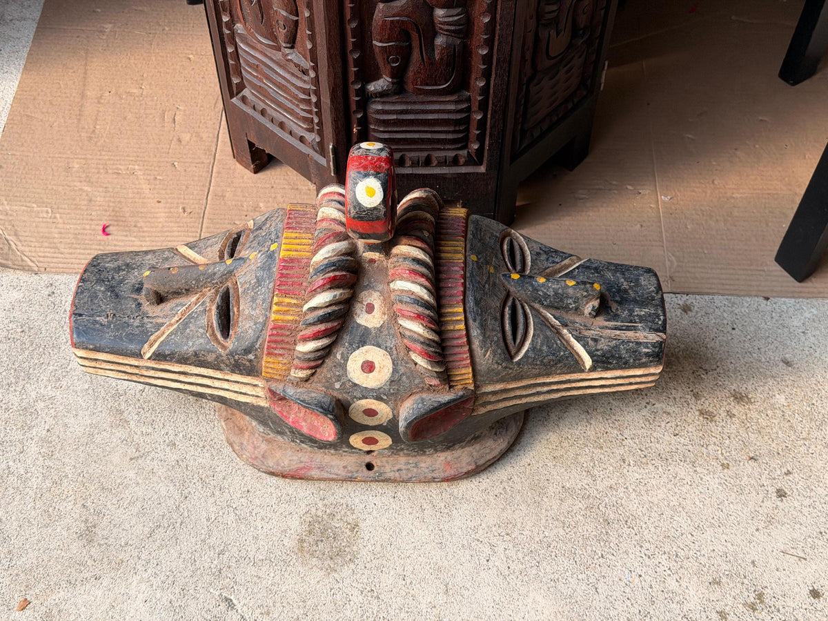 Vintage Igala Ofogli Mask 20" West African Wood Crest Jerald Barnes Provenance