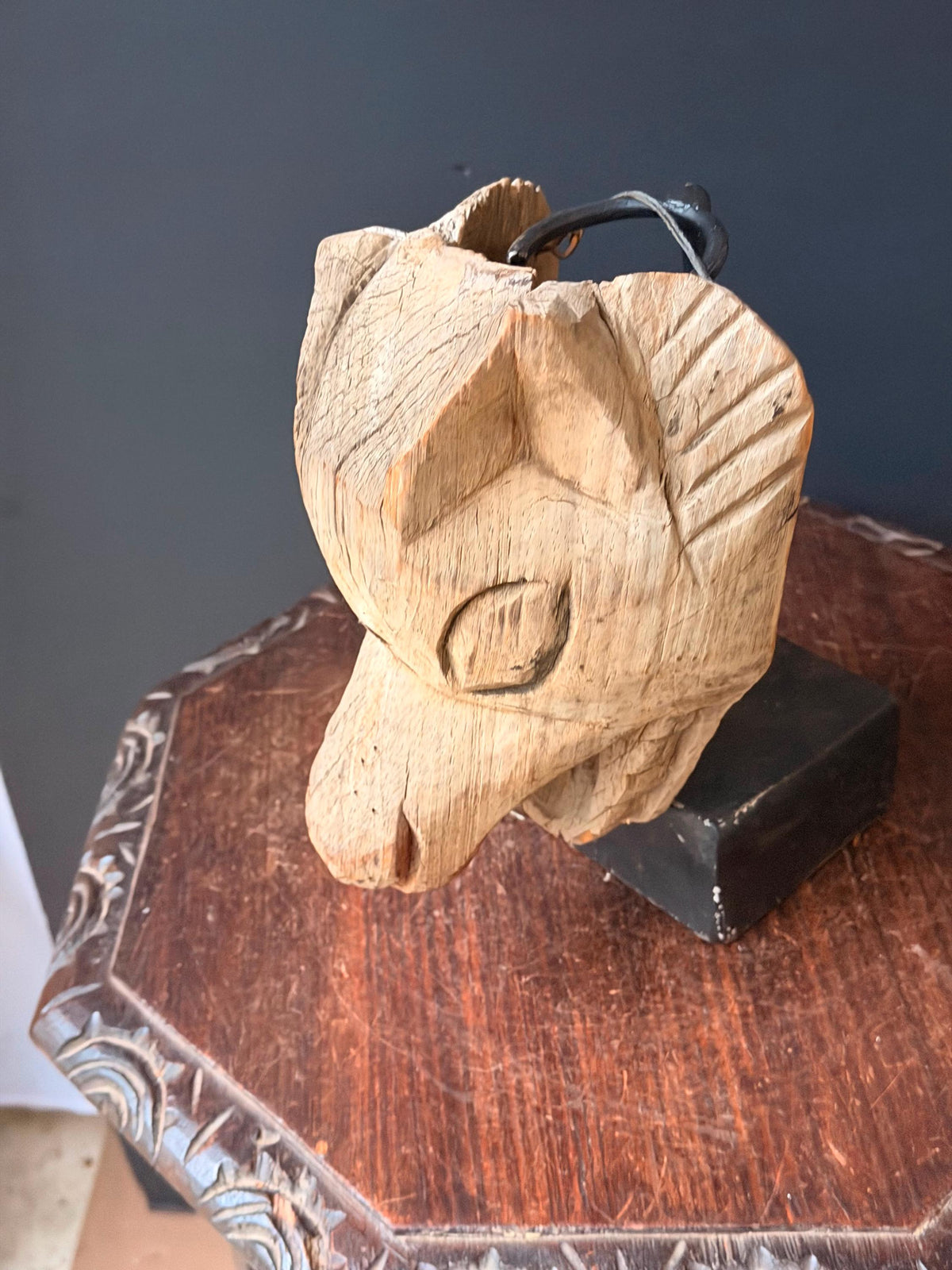 Vintage Hand Carved Wood Animal Mask Sculpture Zoomorphic Folk Art 9.5"