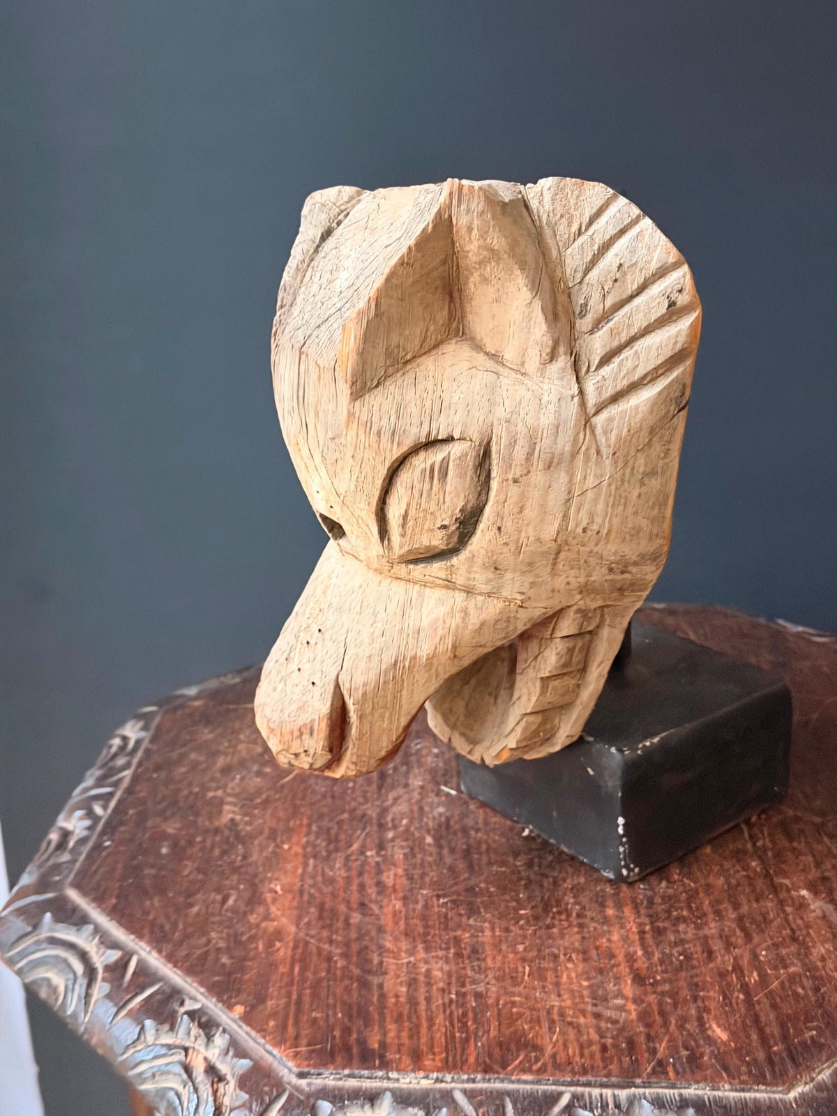 Vintage Hand Carved Wood Animal Mask Sculpture Zoomorphic Folk Art 9.5"