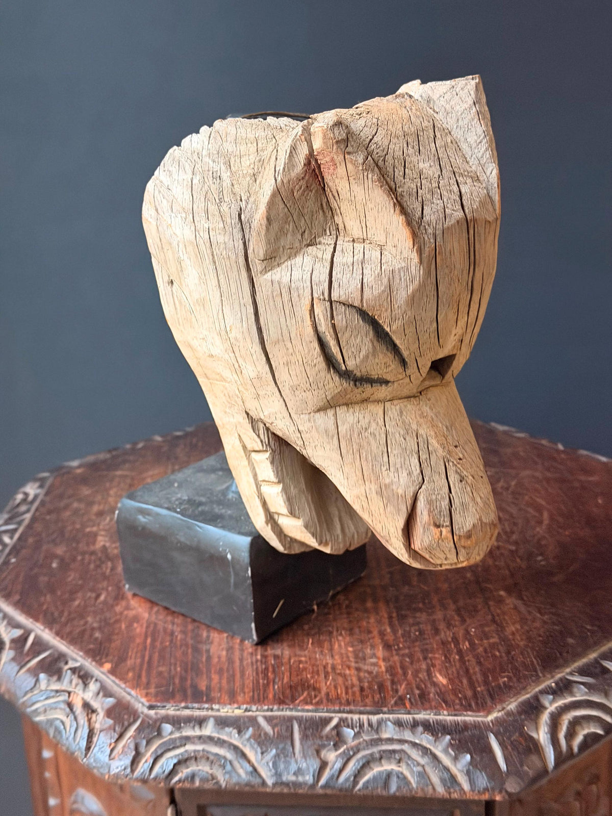 Vintage Hand Carved Wood Animal Mask Sculpture Zoomorphic Folk Art 9.5"