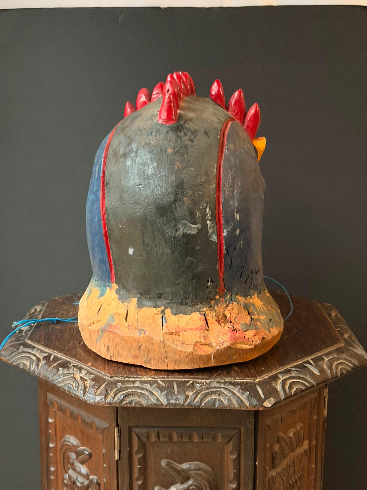 Vintage Igala African Carved Wood Helmet Mask Polychrome Tribal Folk Art