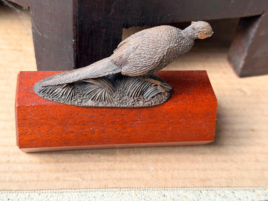 Franklin Mint Pheasant Figurine 1984, Vintage RLB Game Bird Sculpture on Wood Base, Sporting Bird Desk Decor