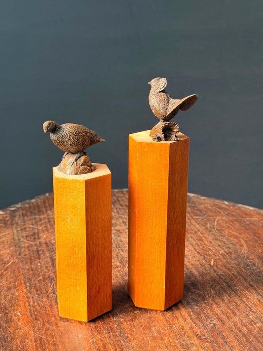 Pair Vintage 1984 Franklin Mint Bird Figurines RLB Tall Pedestals 8"