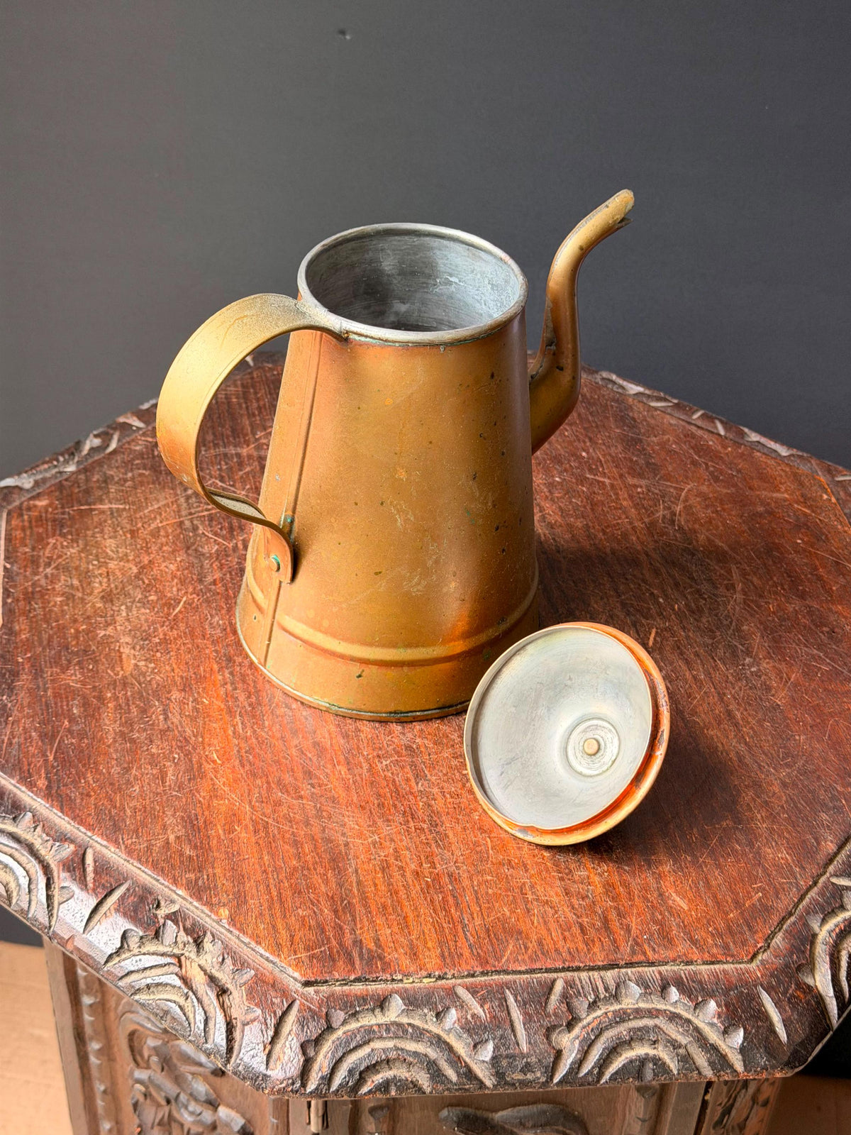 Vintage Copper Brass Coffee Pot Pitcher Middle Eastern Water Vessel 9"
