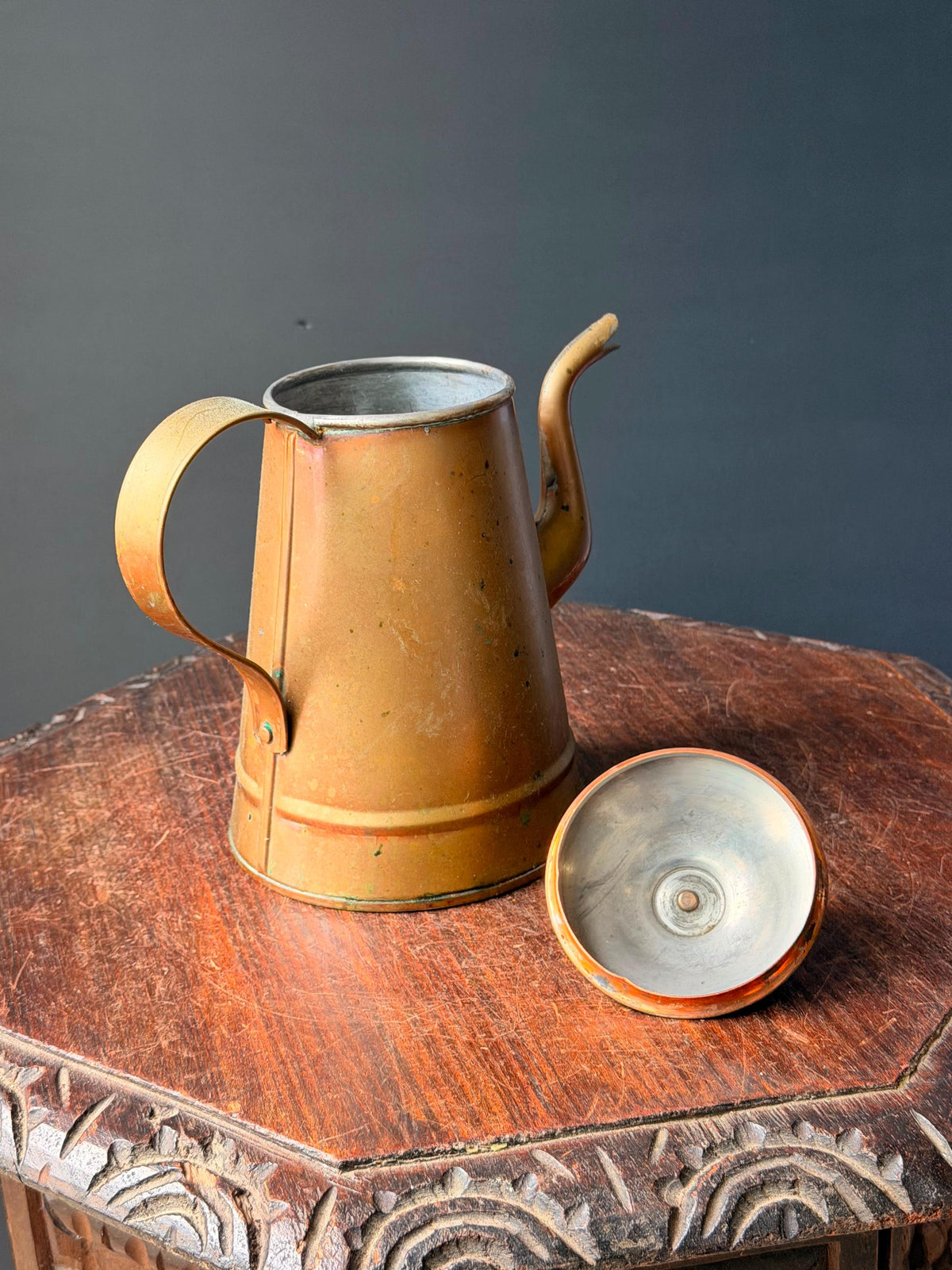 Vintage Copper Brass Coffee Pot Pitcher Middle Eastern Water Vessel 9"