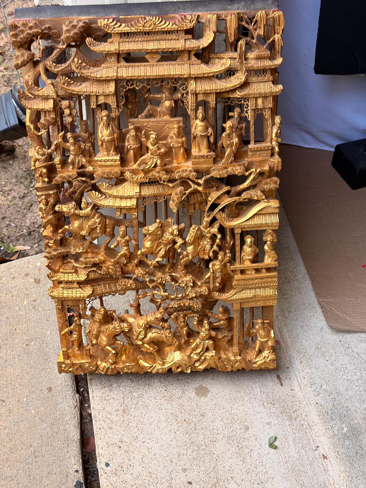 Vintage Giltwood Architectural Wall Panel Relief Carving Narrative Plaque 25"
