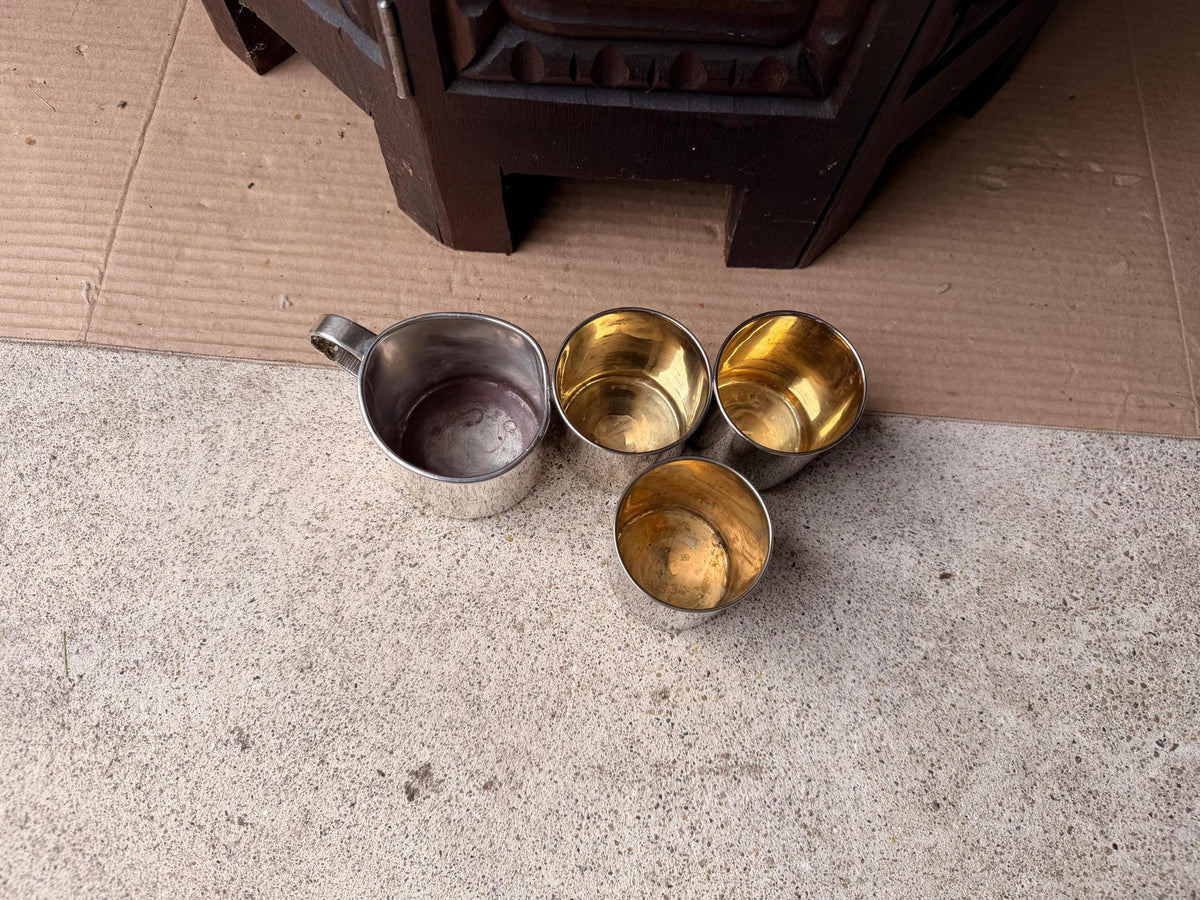 Vintage Silverplate Drinking Set Oneida Baby Cup German Gilt Shot Cups