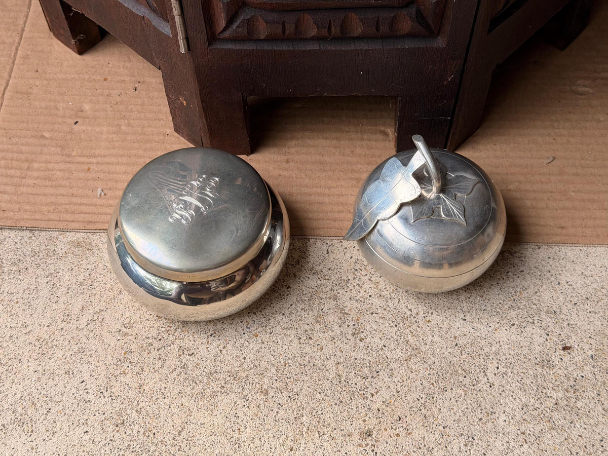 Vintage Pewter Box Set Kirk Stieff Monogram Indonesian Apple Trinket Dish