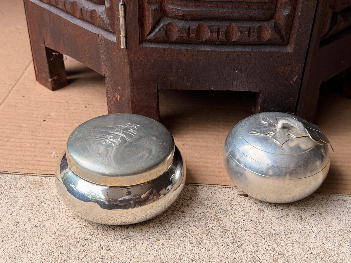 Vintage Pewter Box Set Kirk Stieff Monogram Indonesian Apple Trinket Dish