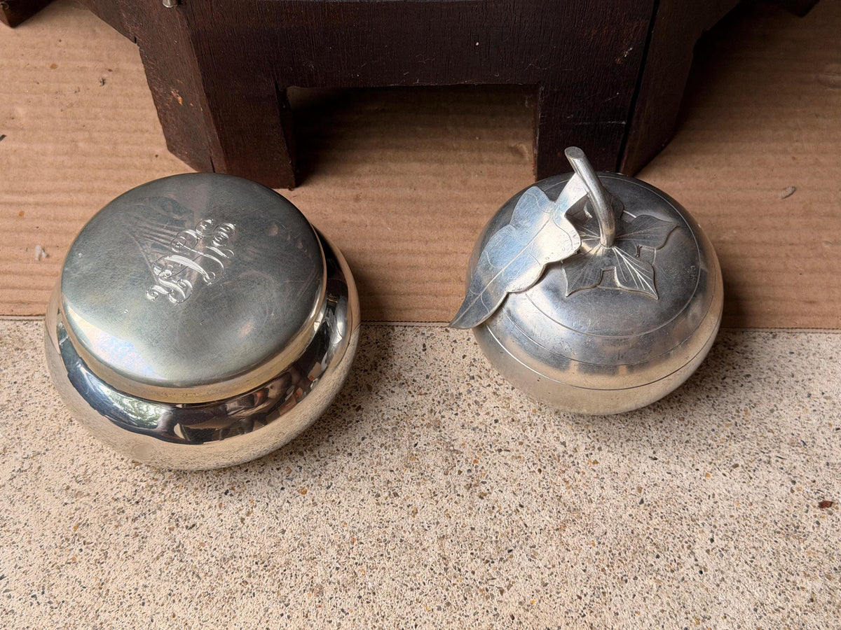 Vintage Pewter Box Set Kirk Stieff Monogram Indonesian Apple Trinket Dish