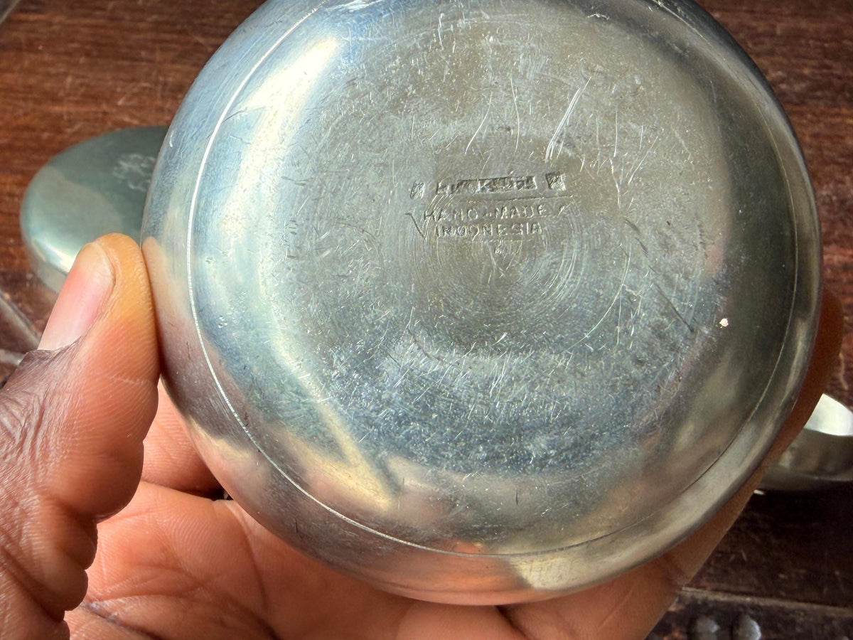 Vintage Pewter Box Set Kirk Stieff Monogram Indonesian Apple Trinket Dish