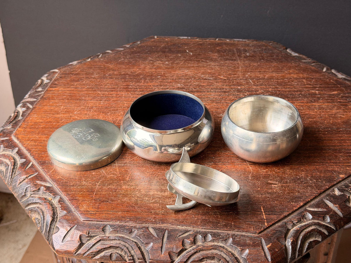 Vintage Pewter Box Set Kirk Stieff Monogram Indonesian Apple Trinket Dish