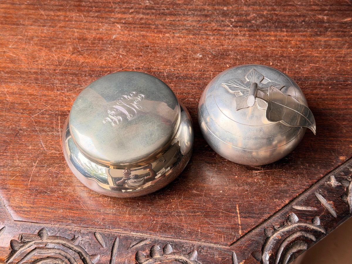 Vintage Pewter Box Set Kirk Stieff Monogram Indonesian Apple Trinket Dish