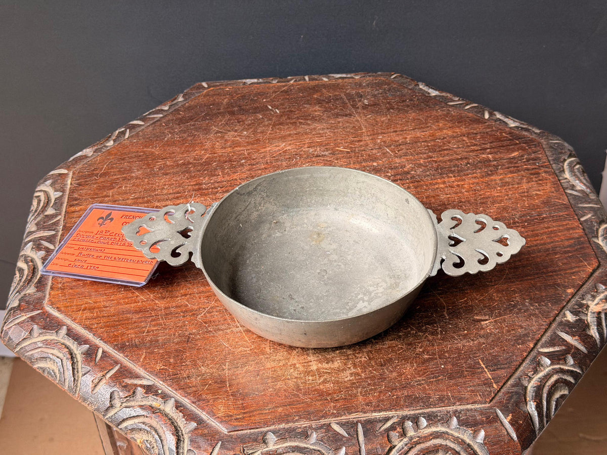 Antique 18thC French Pewter Porringer Ecuelle Pierced Ear Bowl c1750 11in