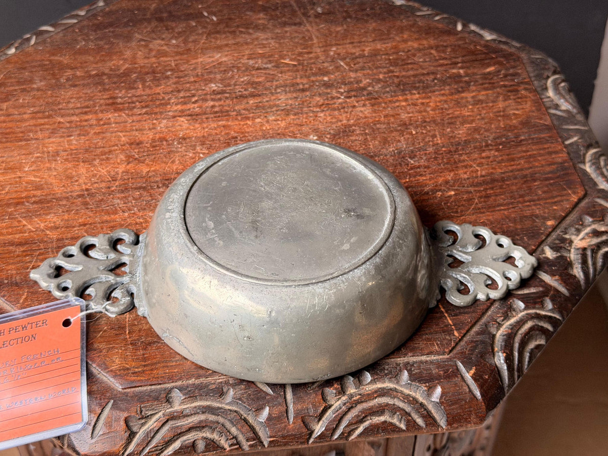 Antique 18thC French Pewter Porringer Ecuelle Pierced Ear Bowl c1750 11in