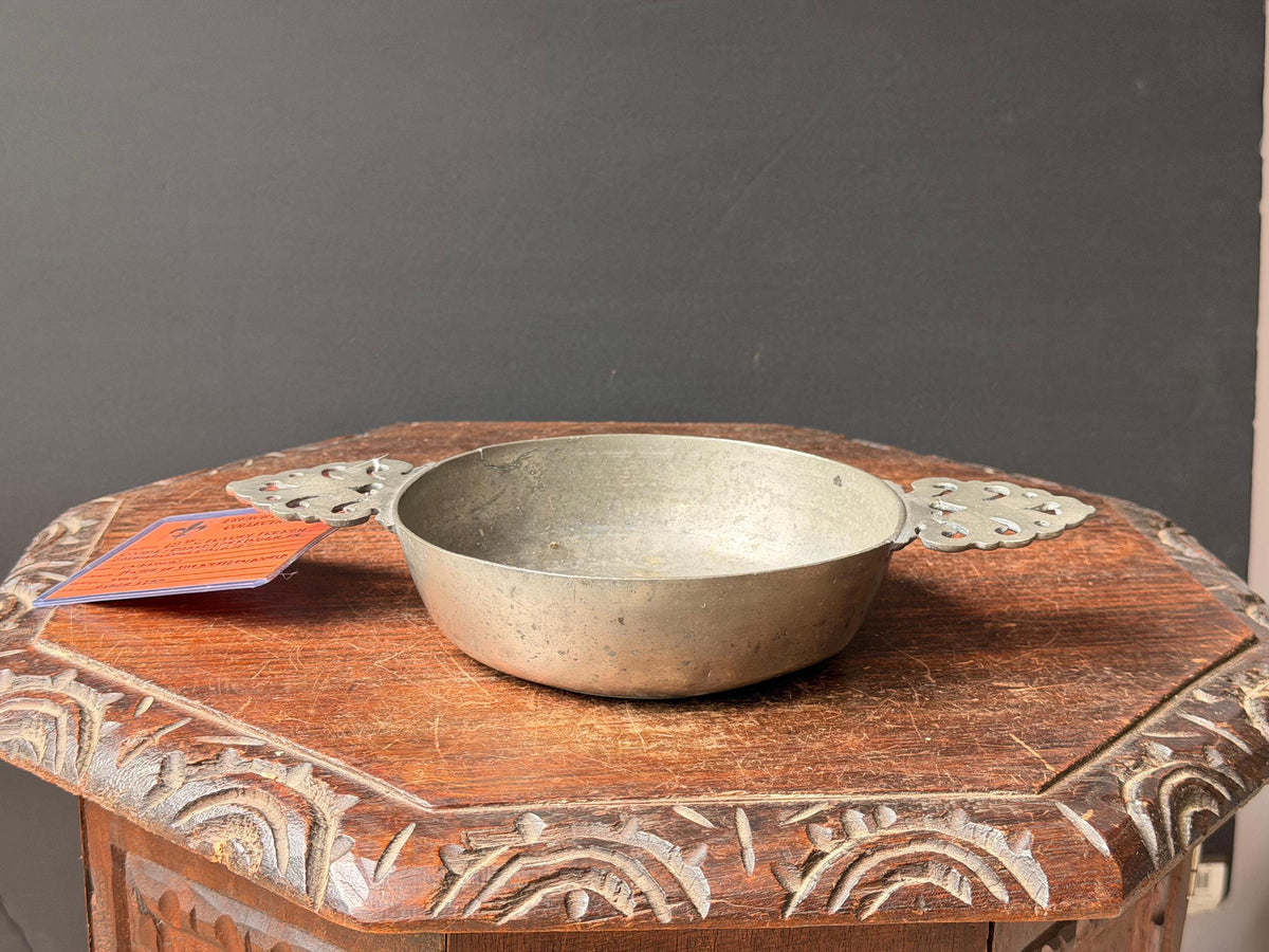 Antique 18thC French Pewter Porringer Ecuelle Pierced Ear Bowl c1750 11in