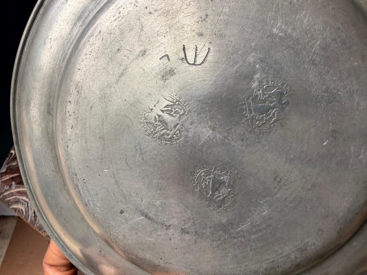 Antique 18thC German Pewter Plate Remig 1791 Angel Touchmarks Dish 8.8in