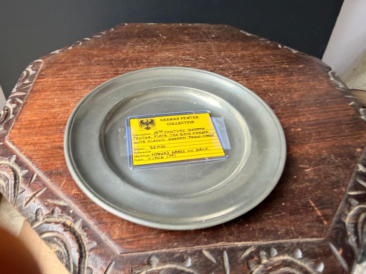 Antique 18thC German Pewter Plate Remig 1791 Angel Touchmarks Dish 8.8in