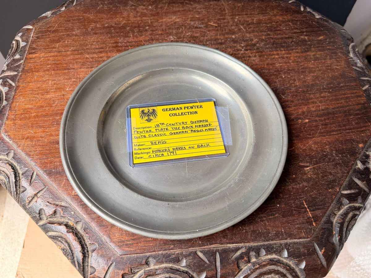 Antique 18thC German Pewter Plate Remig 1791 Angel Touchmarks Dish 8.8in