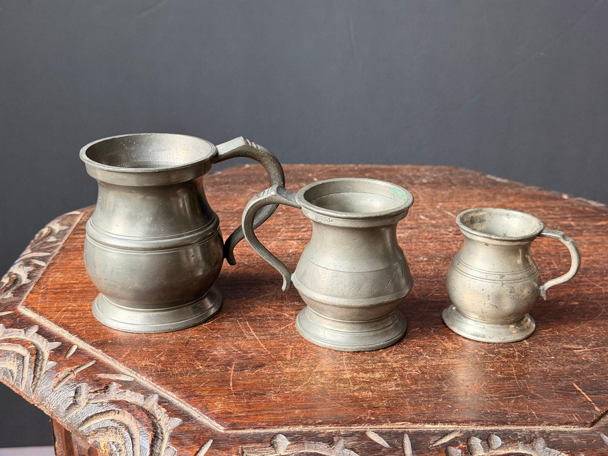 Antique Pewter Tavern Measures Set Gaskell Chambers Birmingham English Gill