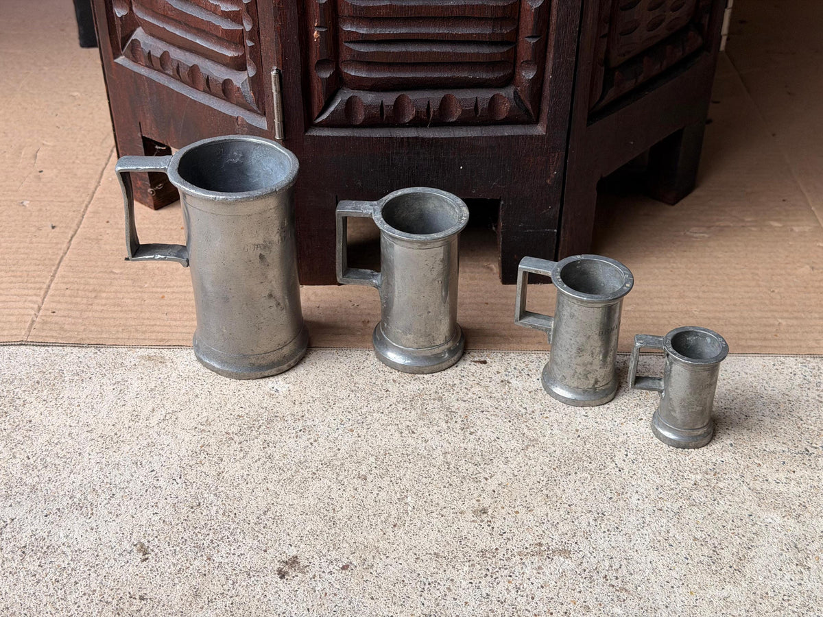 Vintage Pewter Liquid Measures Set A Maggi Barcelona Spanish Metalware
