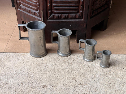 Vintage Pewter Liquid Measures Set A Maggi Barcelona Spanish Metalware