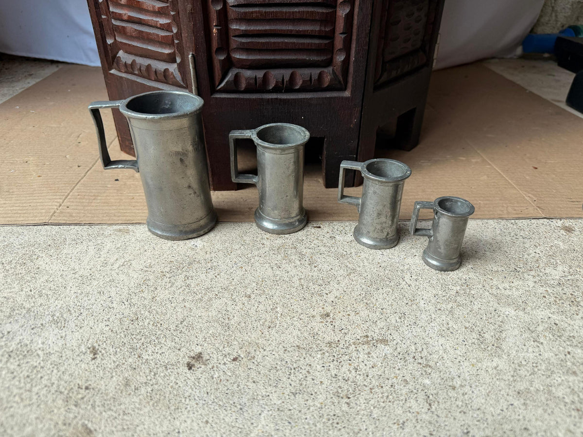 Vintage Pewter Liquid Measures Set A Maggi Barcelona Spanish Metalware