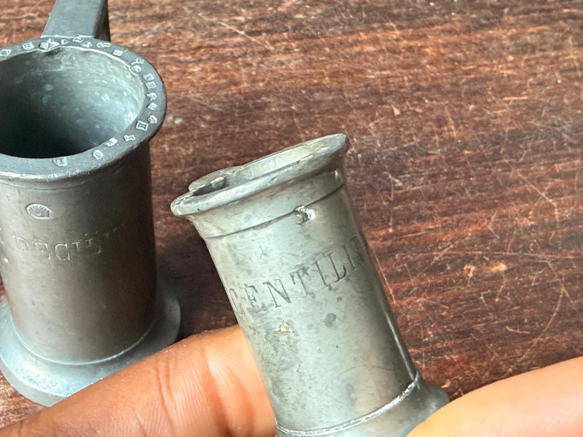 Vintage French Pewter Measuring Cups Set 4 Graduated Measures Decilitre