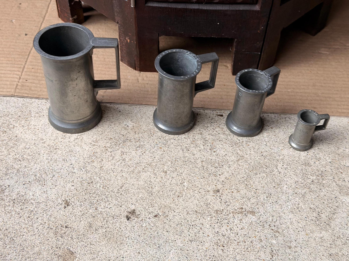 Vintage French Pewter Measuring Cups Set 4 Graduated Measures Decilitre