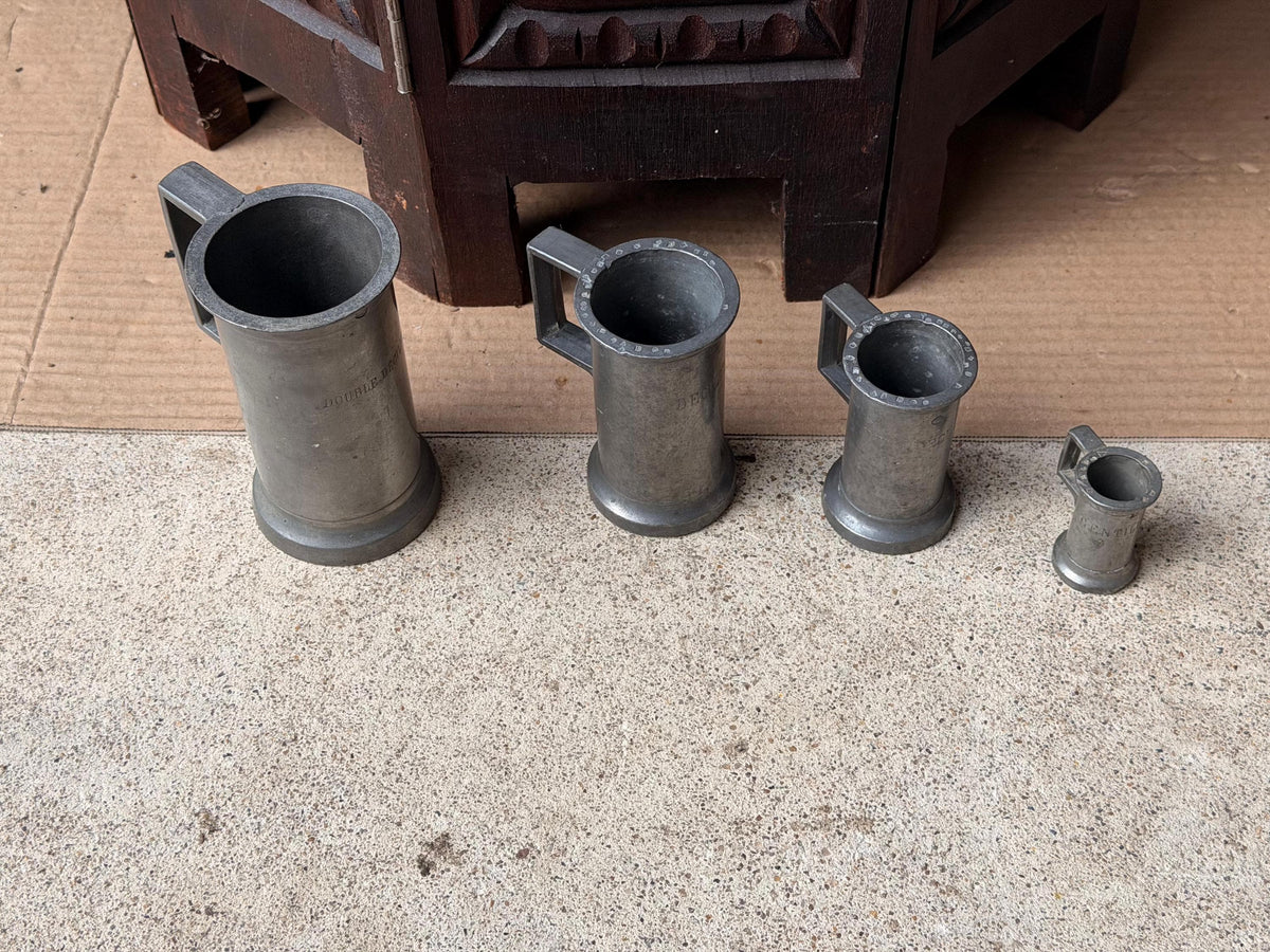 Vintage French Pewter Measuring Cups Set 4 Graduated Measures Decilitre