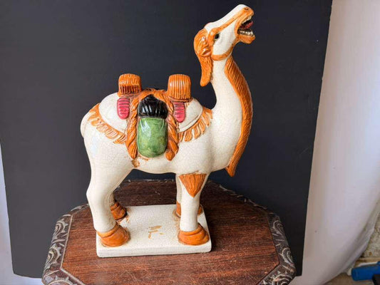 Vintage Tang Style Glazed Ceramic Camel Sculpture Silk Road Figurine 18.5"