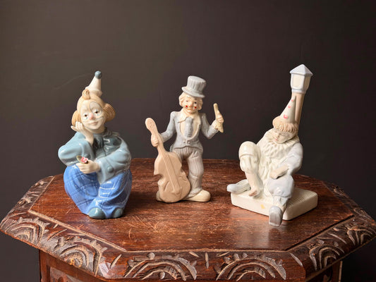 Vintage Porcelain Clown Figurines Set of 3 Porcelana De Cuernavaca Mexico