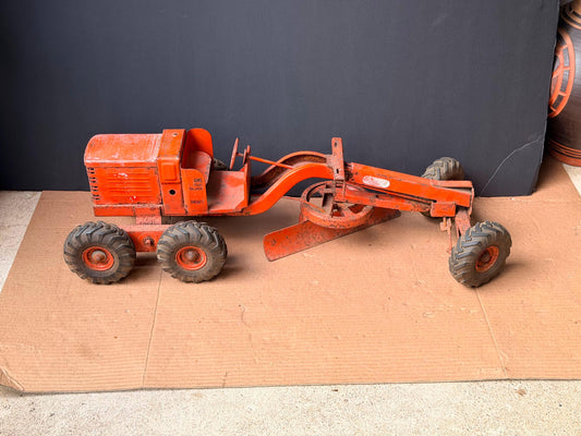 Vintage Doepke Model Toys Adams Motor Grader Pressed Steel Orange 25.5"