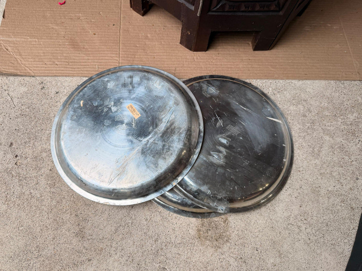 Vintage Banka Tin Pewter Serving Trays Charger Plates Set 3 Indonesia 10.2 in