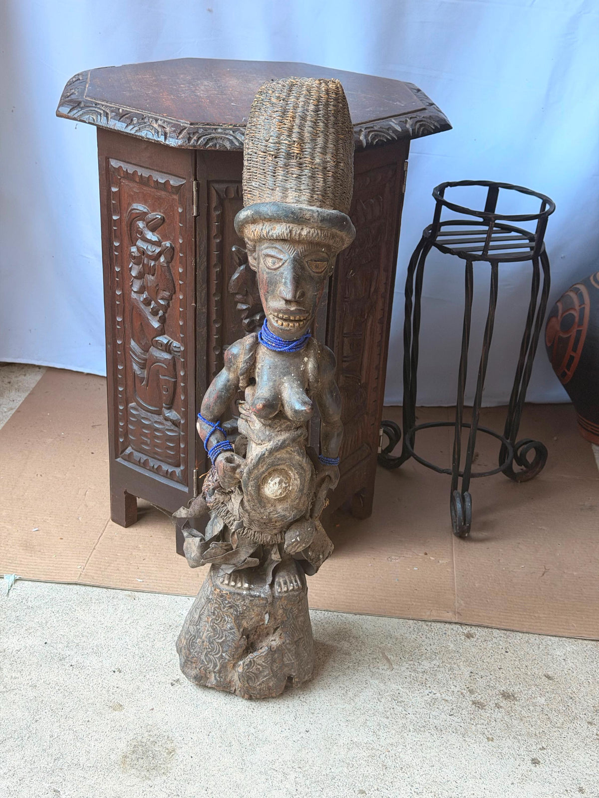 Vintage Kongo Yombe Nkisi Power Figure 25" African Carved Wood Fetish Statue